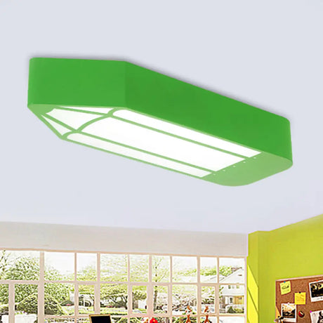 Kids Style Led Flush Mount Ceiling Light For Nursery School - Red/Blue/Green Pencil Design Green