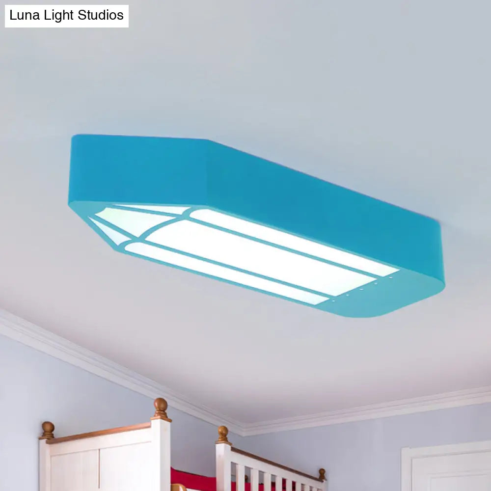 Kids Style Led Flush Mount Ceiling Light For Nursery School - Red/Blue/Green Pencil Design Blue