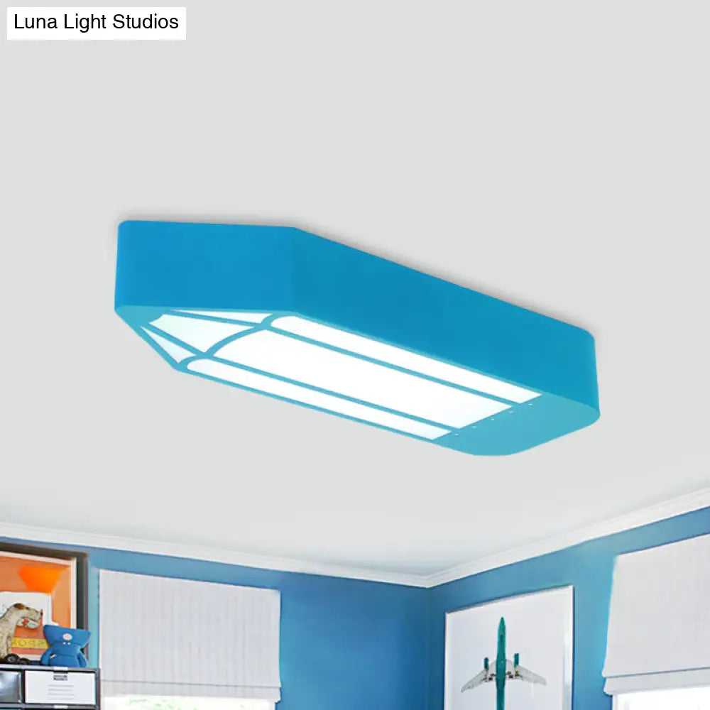 Kids Style Led Flush Mount Ceiling Light For Nursery School - Red/Blue/Green Pencil Design