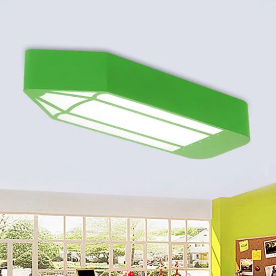 Kids Style Led Flush Mount Ceiling Light For Nursery School - Red/Blue/Green Pencil Design Green