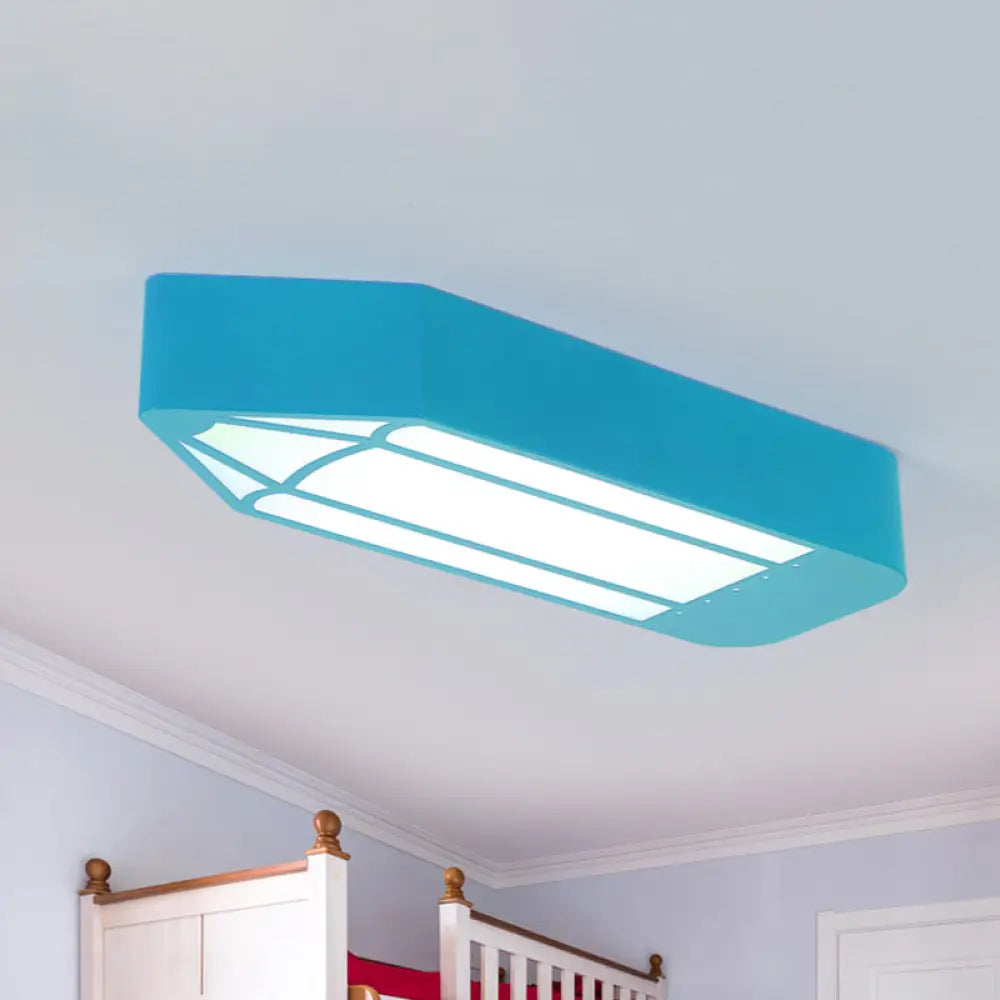 Kids Style Led Flush Mount Ceiling Light For Nursery School - Red/Blue/Green Pencil Design Blue