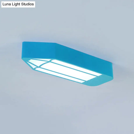 Kids Style Led Flush Mount Ceiling Light For Nursery School - Red/Blue/Green Pencil Design