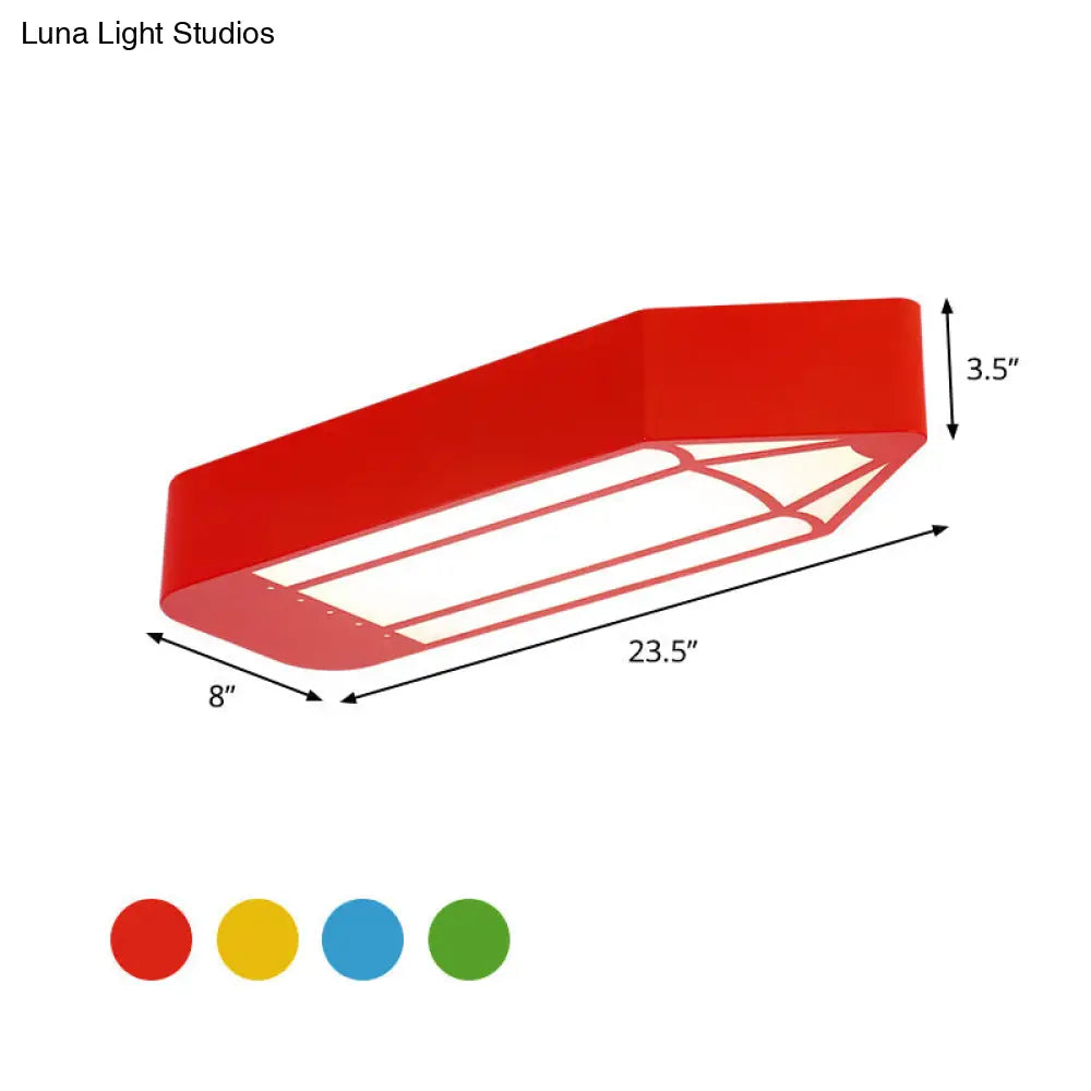 Kids Style Led Flush Mount Ceiling Light For Nursery School - Red/Blue/Green Pencil Design