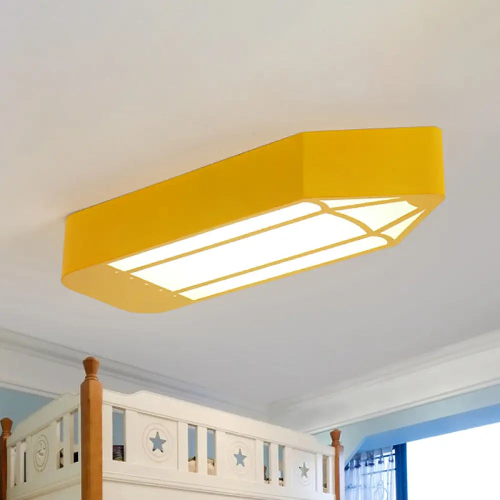 Kids Style Led Flush Mount Ceiling Light For Nursery School - Red/Blue/Green Pencil Design Yellow