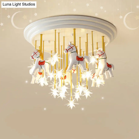 Kids’ Style Md Ceiling Light: Semi Flush Mount With Led Resin Horse In White