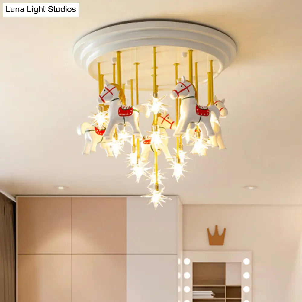Kids Style Md Ceiling Light: Semi Flush Mount With Led Resin Horse In White 14 /