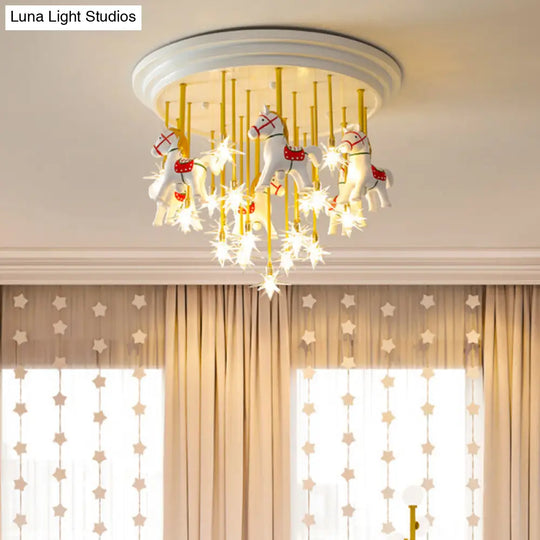 Kids Style Md Ceiling Light: Semi Flush Mount With Led Resin Horse In White 16 /