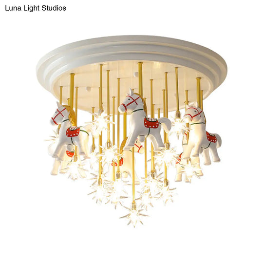 Kids’ Style Md Ceiling Light: Semi Flush Mount With Led Resin Horse In White