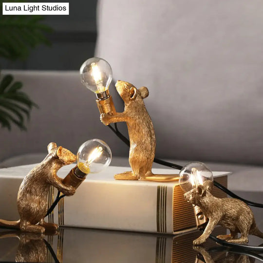 Kids Style Mouse Shaped Table Lamp Resin Bedside Night Light For Decoration