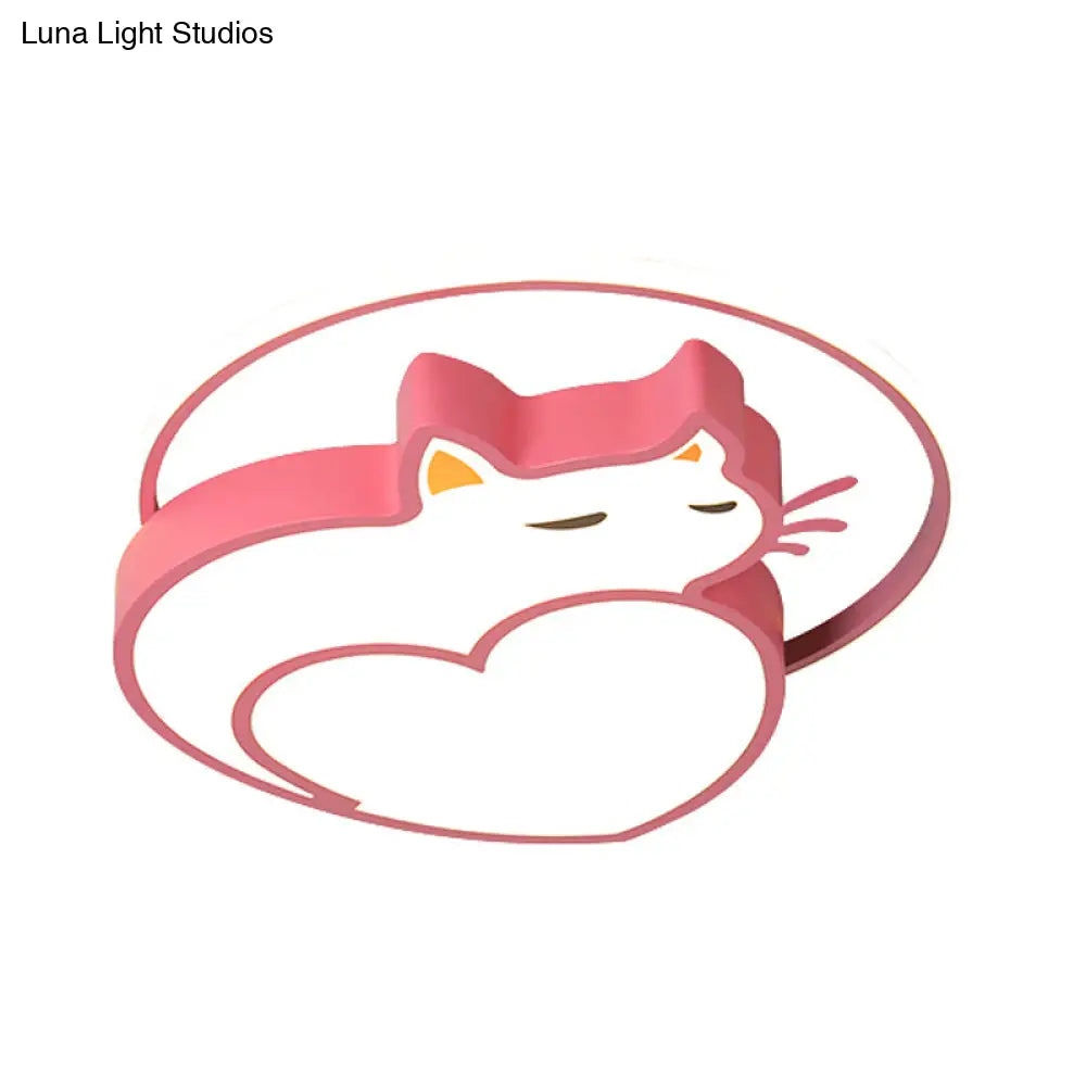 Kids Style Pink Cat - Shaped Ceiling Flushmount Light With Acrylic Led Bedroom Lighting In