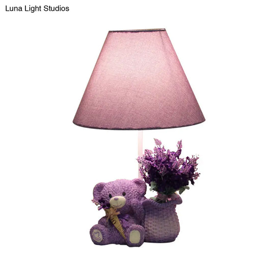 Kids Tapered Table Lamp In Purple With Fabric Shade - Perfect For The Bedroom