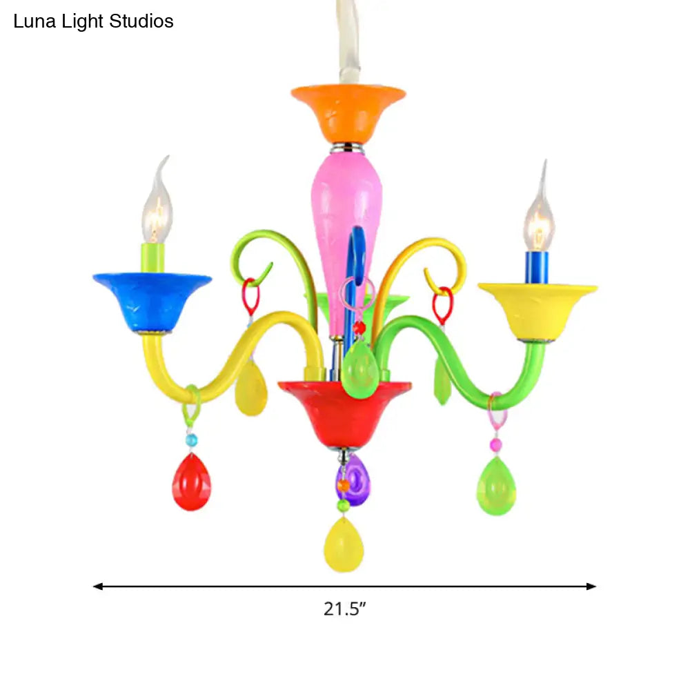 Kids Teardrop Crystal Chandelier - Fun & Colorful Candle Suspension Light For Game Room