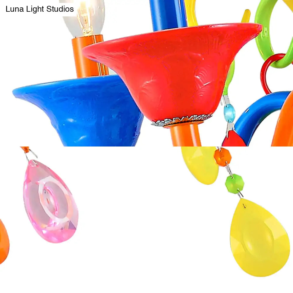 Kids Teardrop Crystal Chandelier - Fun & Colorful Candle Suspension Light For Game Room