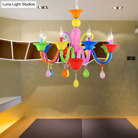 Kids Teardrop Crystal Chandelier - Fun & Colorful Candle Suspension Light For Game Room