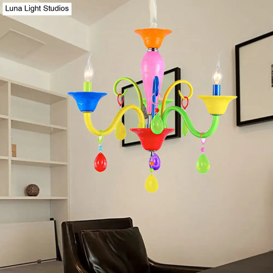 Kids Teardrop Crystal Chandelier - Fun & Colorful Candle Suspension Light For Game Room