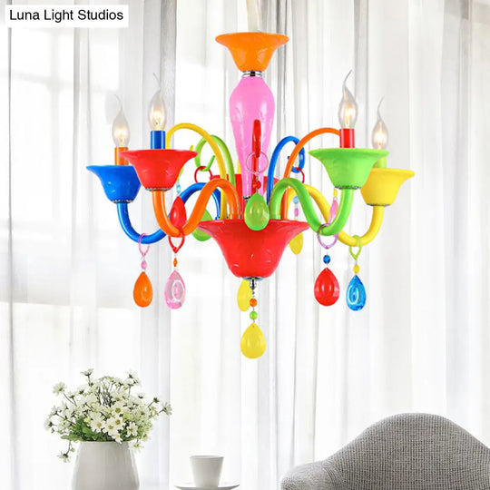 Kids Teardrop Crystal Chandelier - Fun & Colorful Candle Suspension Light For Game Room