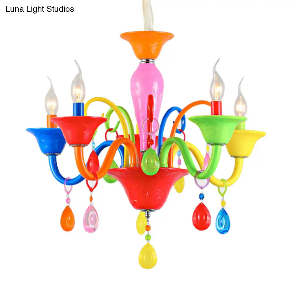 Kids Teardrop Crystal Chandelier - Fun & Colorful Candle Suspension Light For Game Room