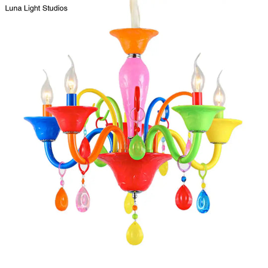 Kids Teardrop Crystal Chandelier - Fun & Colorful Candle Suspension Light For Game Room