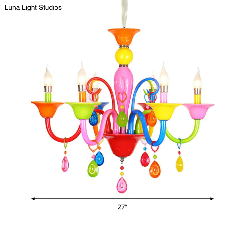 Kids Teardrop Crystal Chandelier - Fun & Colorful Candle Suspension Light For Game Room