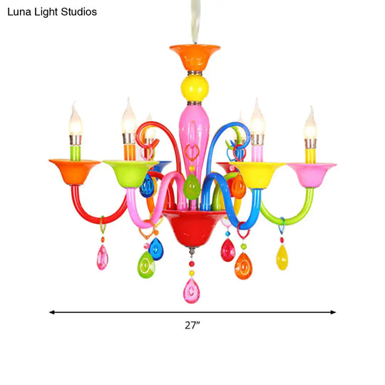 Kids Teardrop Crystal Chandelier - Fun & Colorful Candle Suspension Light For Game Room