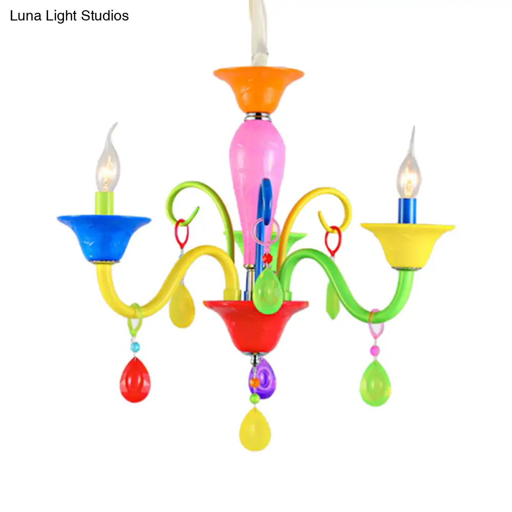 Kids Teardrop Crystal Chandelier - Fun & Colorful Candle Suspension Light For Game Room