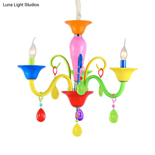 Kids Teardrop Crystal Chandelier - Fun & Colorful Candle Suspension Light For Game Room