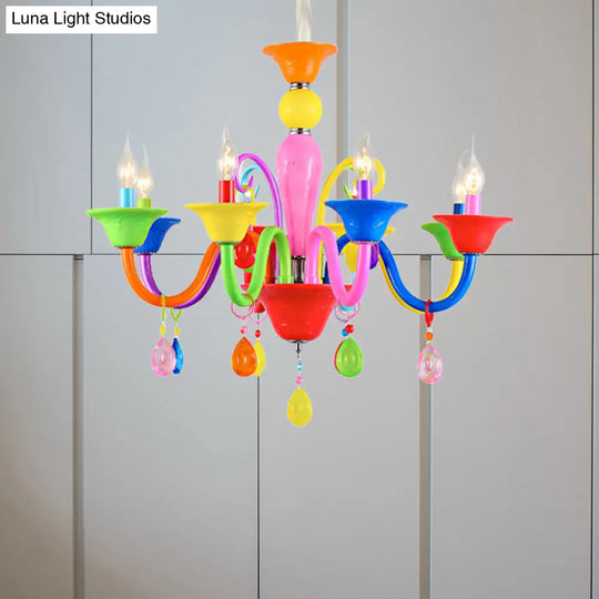 Kids Teardrop Crystal Chandelier - Fun & Colorful Candle Suspension Light For Game Room