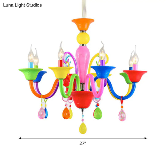 Kids Teardrop Crystal Chandelier - Fun & Colorful Candle Suspension Light For Game Room