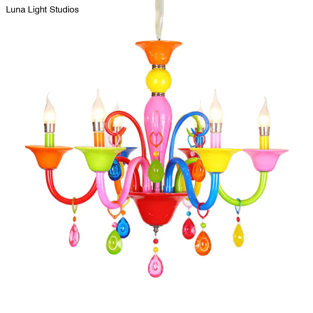 Kids Teardrop Crystal Chandelier - Fun & Colorful Candle Suspension Light For Game Room