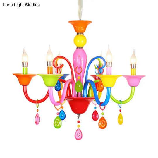 Kids Teardrop Crystal Chandelier - Fun & Colorful Candle Suspension Light For Game Room