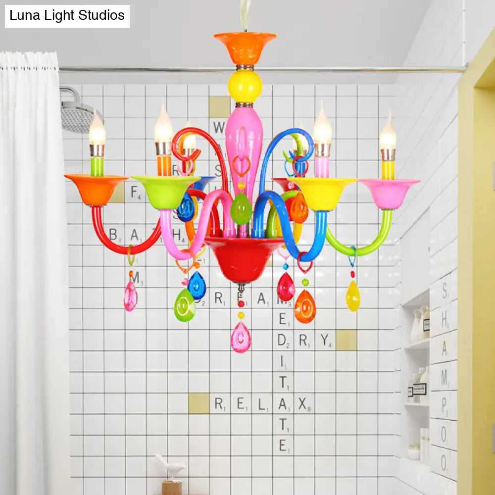 Kids Teardrop Crystal Chandelier - Fun & Colorful Candle Suspension Light For Game Room