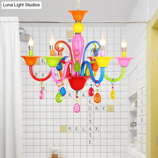 Kids Teardrop Crystal Chandelier - Fun & Colorful Candle Suspension Light For Game Room