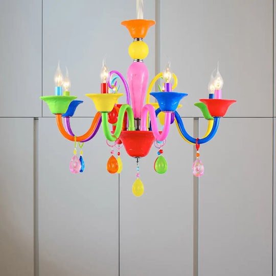 Kids Teardrop Crystal Chandelier - Fun & Colorful Candle Suspension Light For Game Room 8 /