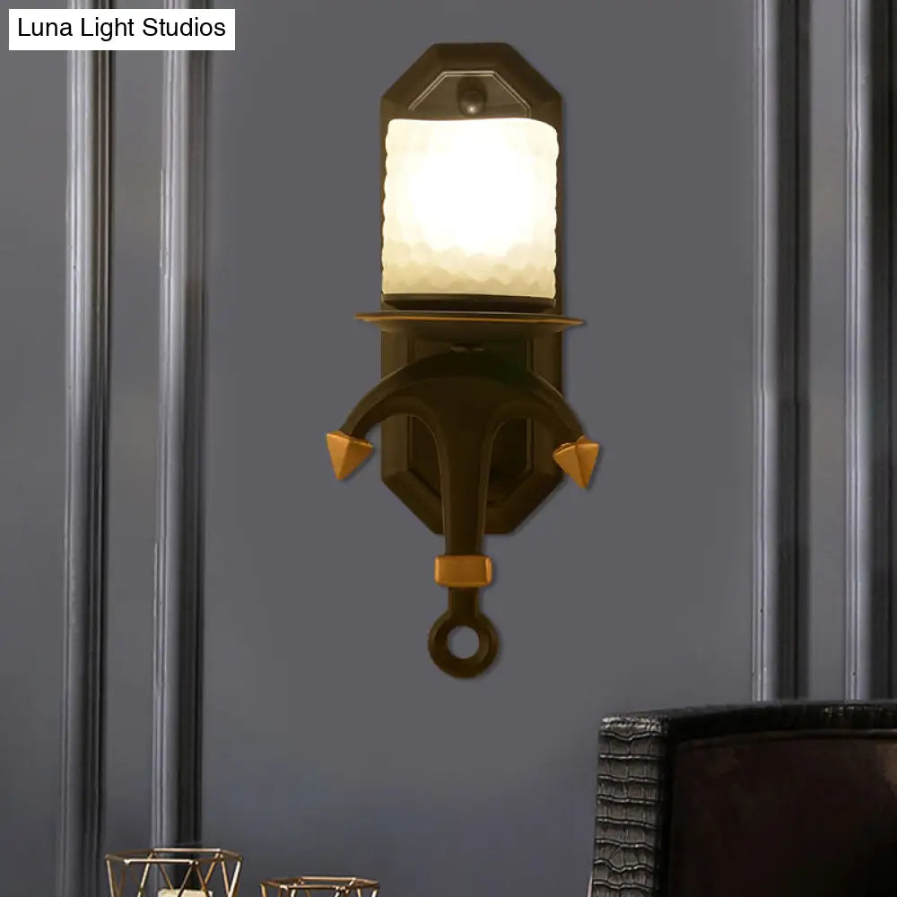 Kids Wall Lamp With Frosted Dimpled Glass And Anchor Design - Black