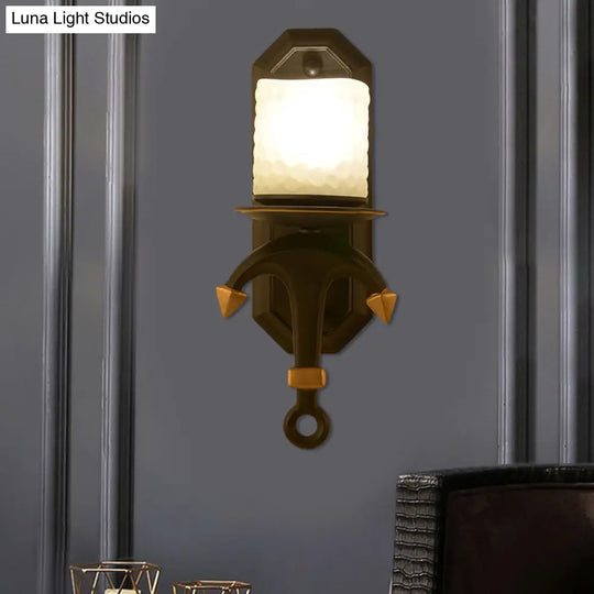 Kids Wall Lamp With Frosted Dimpled Glass And Anchor Design - Black