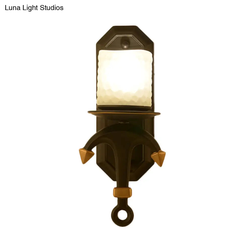 Kids Wall Lamp With Frosted Dimpled Glass And Anchor Design - Black