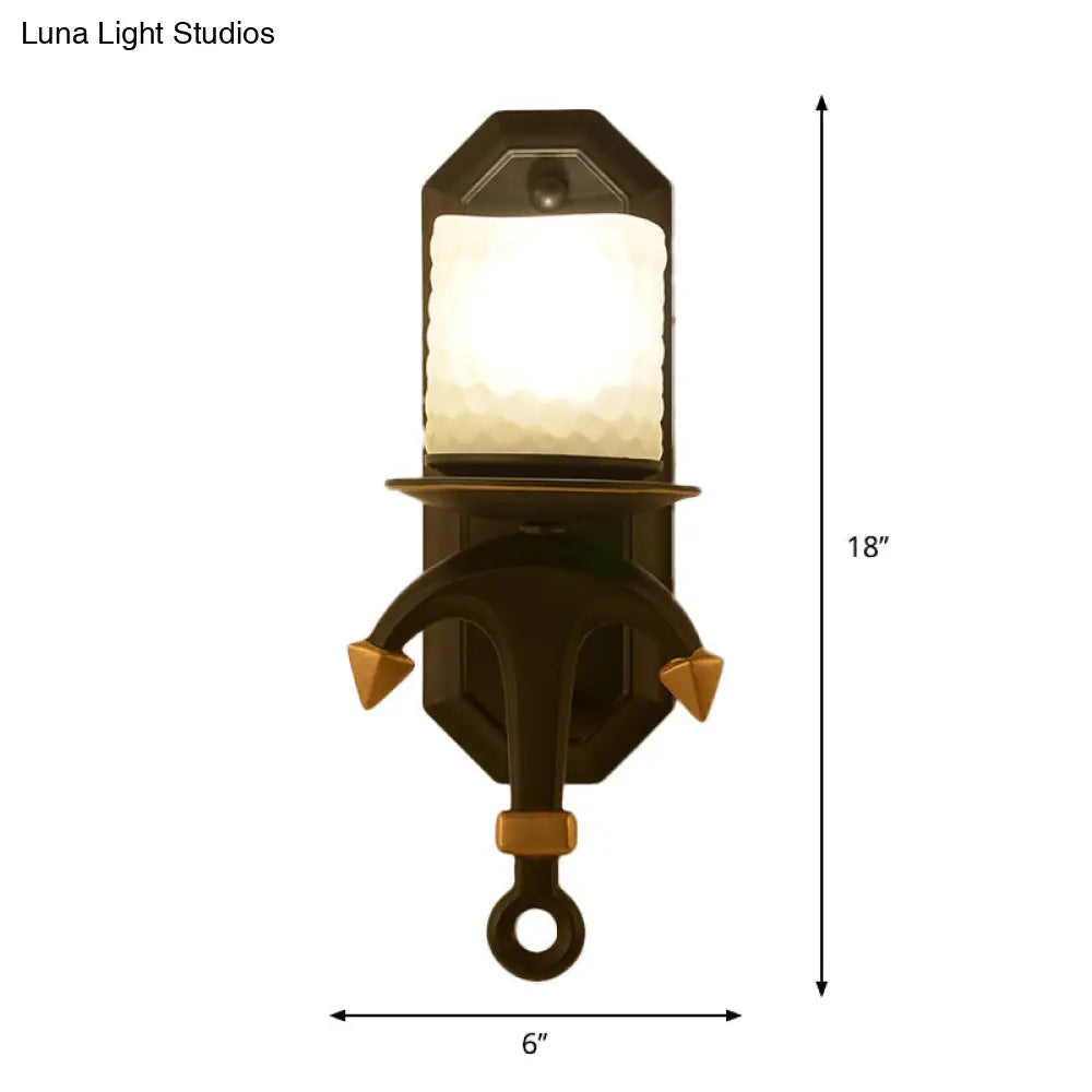 Kids Wall Lamp With Frosted Dimpled Glass And Anchor Design - Black