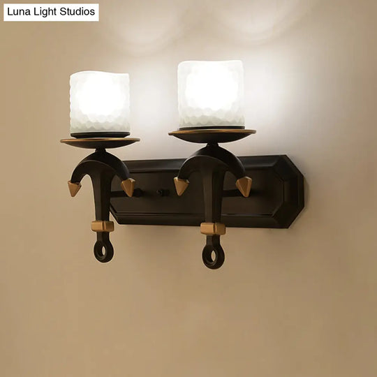 Kids Wall Lamp With Frosted Dimpled Glass And Anchor Design - Black