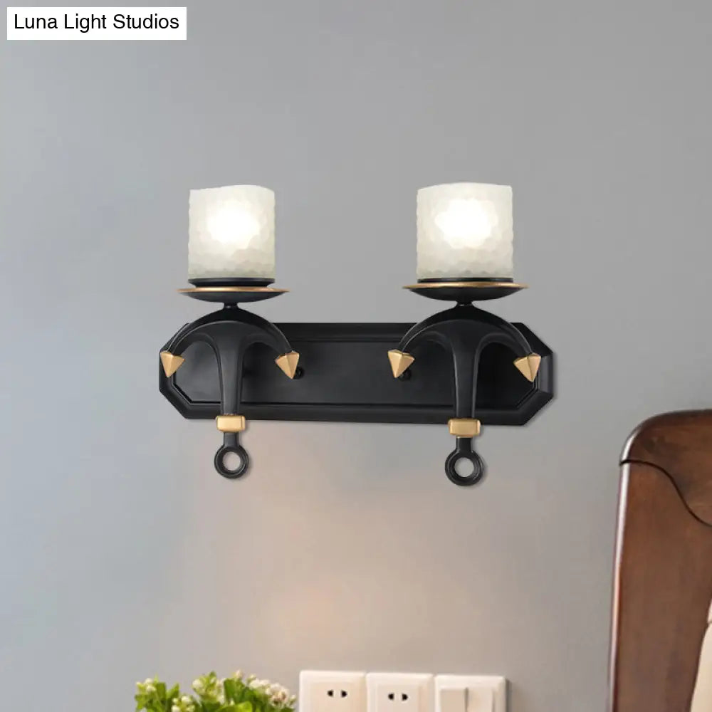 Kids Wall Lamp With Frosted Dimpled Glass And Anchor Design - Black