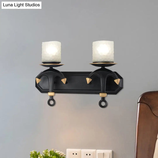 Kids Wall Lamp With Frosted Dimpled Glass And Anchor Design - Black