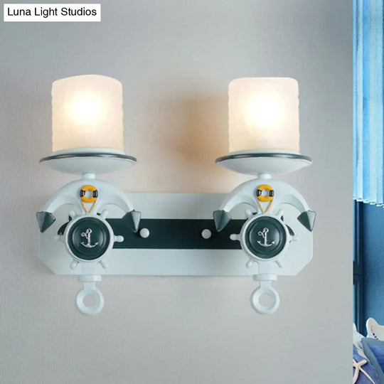 Kids Water Blue Glass Sconce With Anchor Arm - Wall-Mounted Half-Bulb Lamp