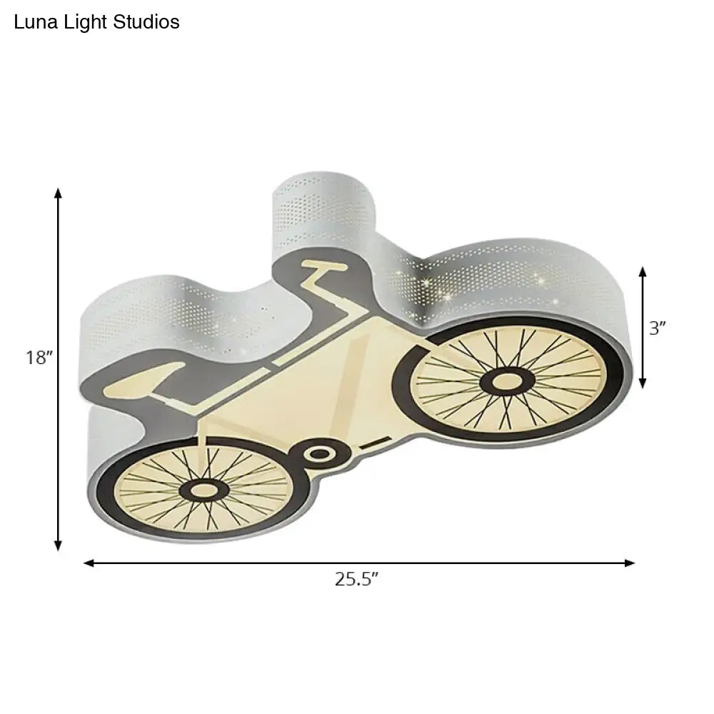 Kids White Bicycle Flush Mount Led Ceiling Light Fixture For Bedroom