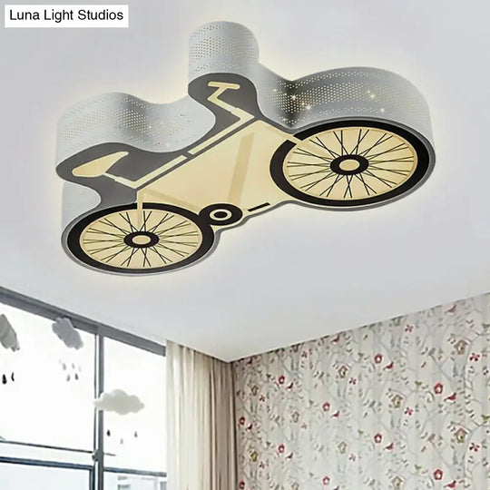 Kids White Bicycle Flush Mount Led Ceiling Light Fixture For Bedroom /
