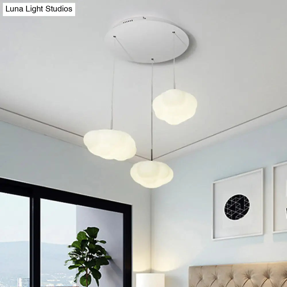 Kids White Cloud Pendant Light - 1/3/5-Head Led Fixture For Childs Room