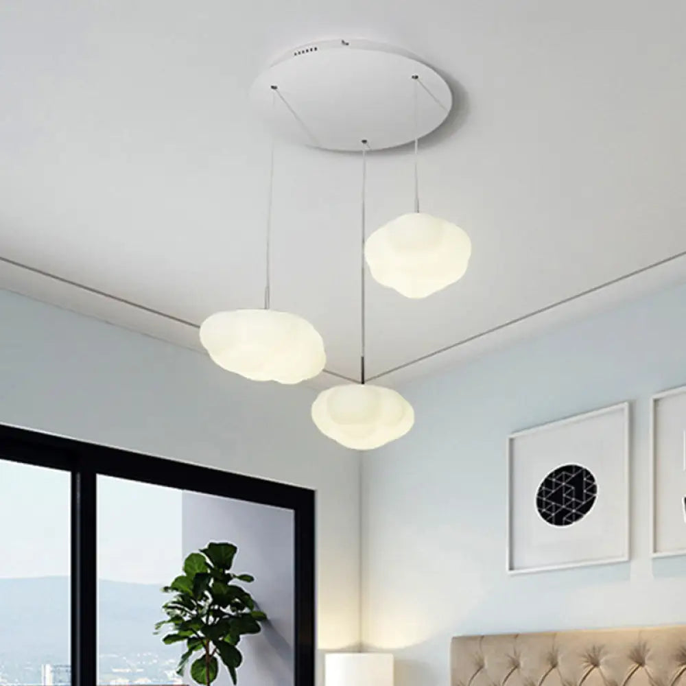 Kids White Cloud Pendant Light - 1/3/5-Head Led Fixture For Childs Room 3 /