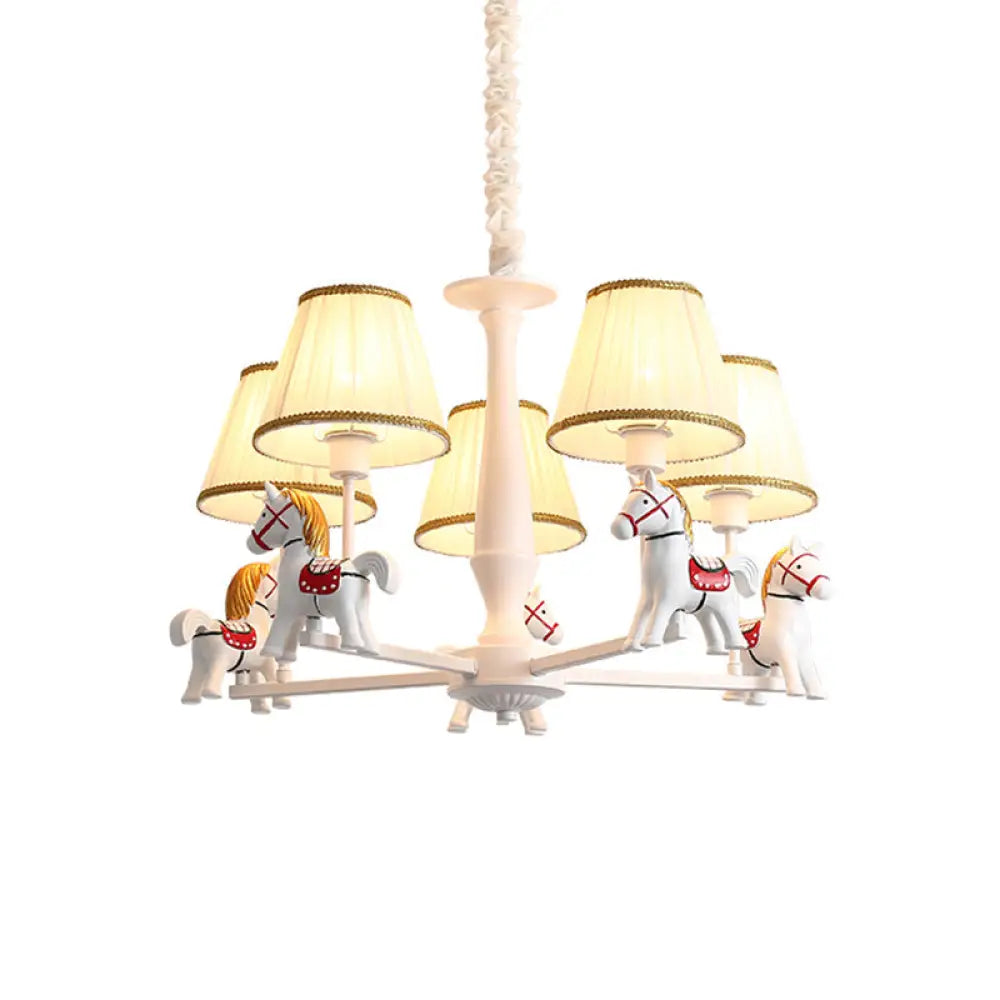 Kids White Horse Chandelier Lamp - Resin Ceiling Pendant Light With Fabric Shade 5 /