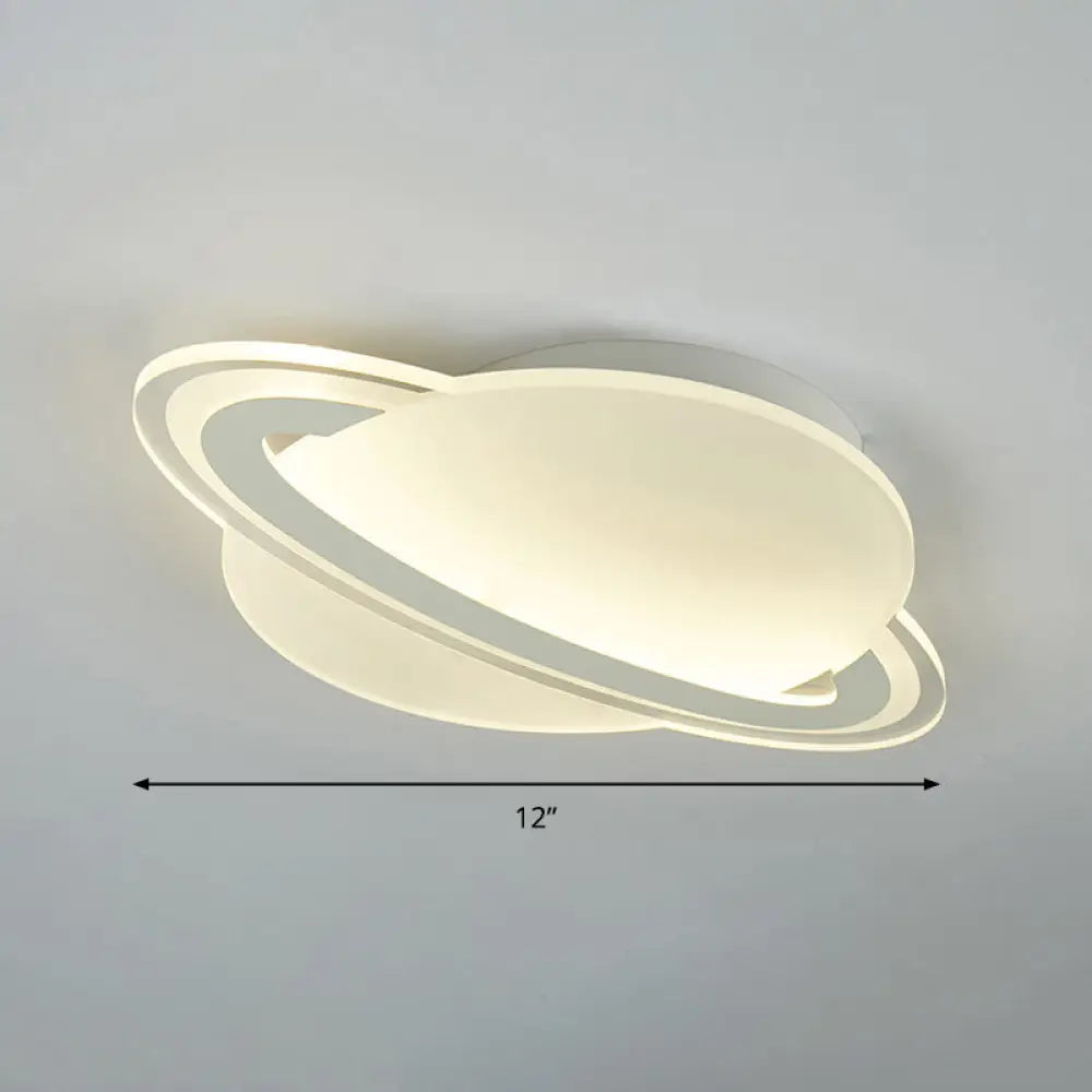 Kid’s White Led Ceiling Mount Light With Unique Planet Shape For Bedrooms / 12’