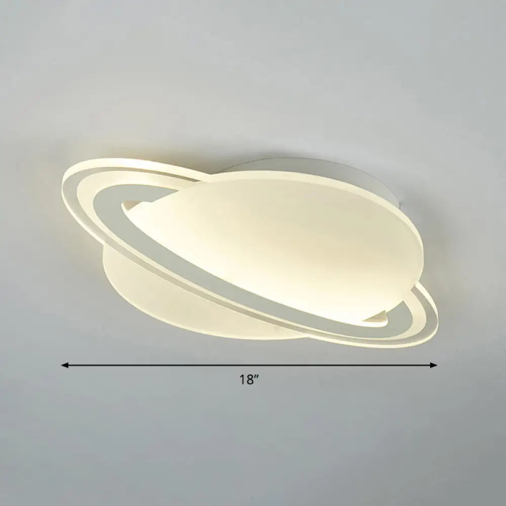 Kid’s White Led Ceiling Mount Light With Unique Planet Shape For Bedrooms / 18’ Warm