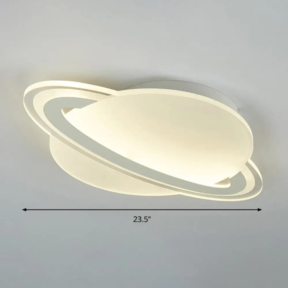 Kid’s White Led Ceiling Mount Light With Unique Planet Shape For Bedrooms / 23.5’ Remote