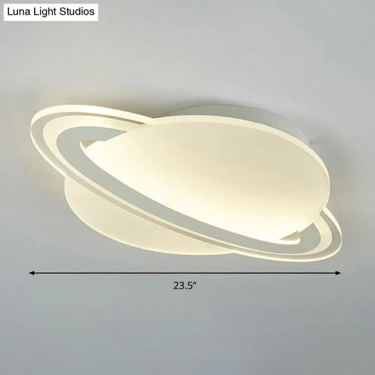 Kids White Led Ceiling Mount Light With Unique Planet Shape For Bedrooms / 23.5 Warm